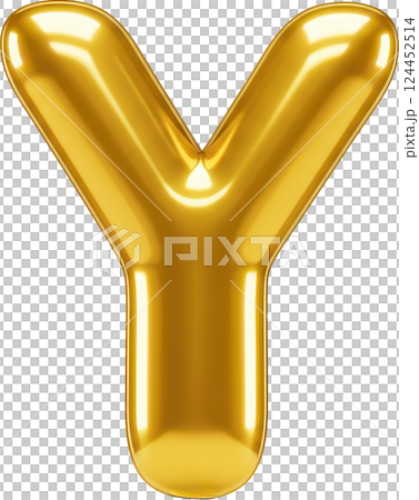 Golden balloon letter Y. Festive, shiny, and celebratory design element for party decorations and typography projects. 124452514