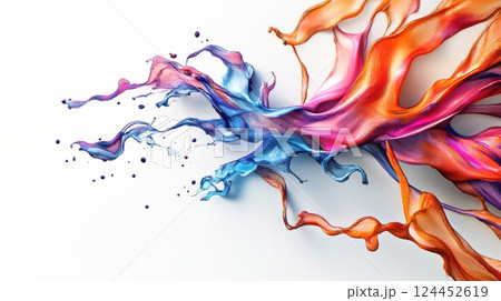 A vibrant splash of colorful liquid, artistically swirling and blending shades of blue, orange, and pink A vibrant splash of colorful liquid, artistically swirling and blending shades of blue, orange, and pink 124452619