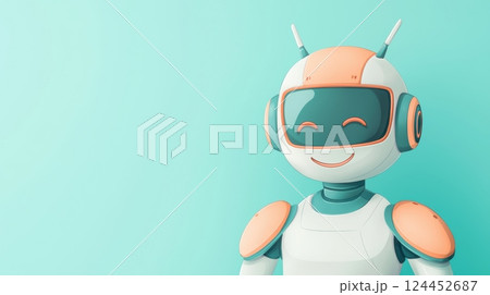 A cheerful, stylized robot with a friendly smile 124452687