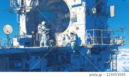月面（宇宙）基地で作業をしている人たち