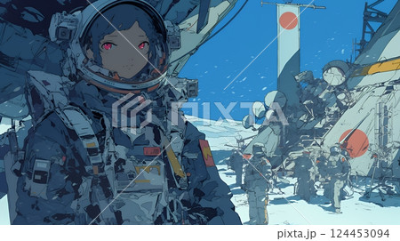 月面（宇宙）基地で作業をしている人たち