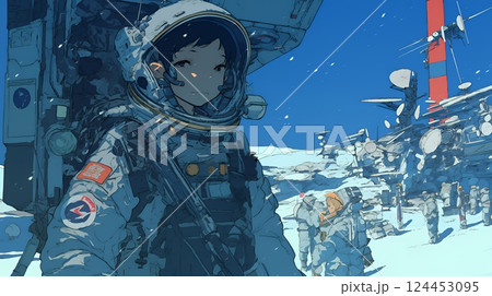 月面（宇宙）基地で作業をしている人たち