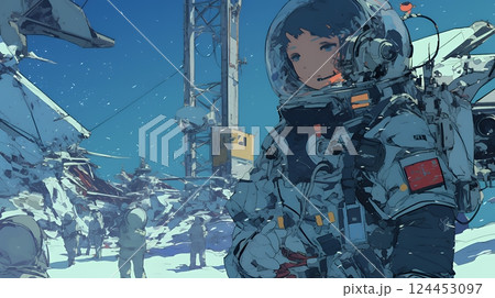 月面（宇宙）基地で作業をしている人たち