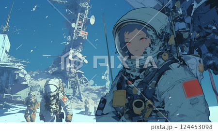 月面（宇宙）基地で作業をしている人たち