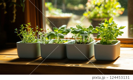 窓際に置かれた観葉植物 窓際に置かれた観葉植物 124453131