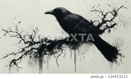 カラスと木の枝 カラスと木の枝 124453215