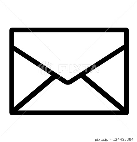 封筒型のメールアイコン（線画・シンプル／モノクロ・透過PNG） 124453394