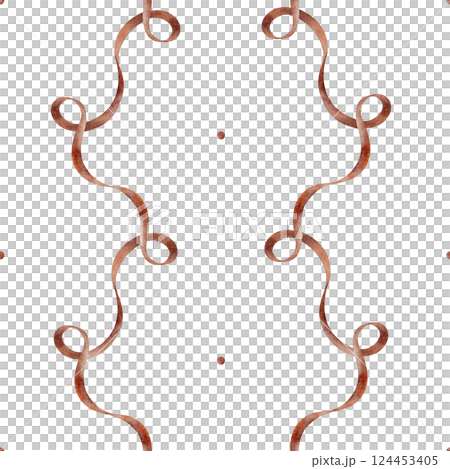 Watercolor pattern red satin ribbons. Seamless print silk burgundy braid in retro style. Illustration on isolated background for design, fabric, children's clothes, textiles, packaging, cards Watercolor pattern red satin ribbons. Seamless print silk burgundy braid in retro style. Illustration on isolated background for design, fabric, children's clothes, textiles, packaging, cards 124453405