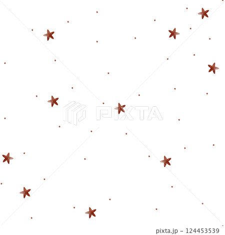 Watercolor pattern red stars, dots, confetti. Seamless print chaotic in retro style. Illustration on isolated background for design, fabric, clothes children, textiles, packaging, vintage, holiday 124453539