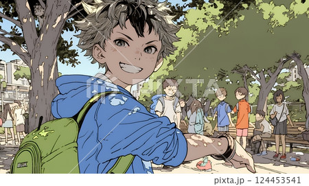 元気に駆け回っている小学生の男の子