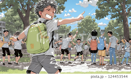 元気に駆け回っている小学生の男の子