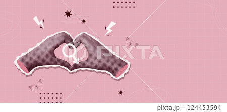 Empowering Women Love Symbol in a Vibrant Collage Design, Vector Illustration Empowering Women Love Symbol in a Vibrant Collage Design, Vector Illustration 124453594