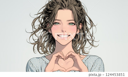 手指でハートサインを作っている若い女性