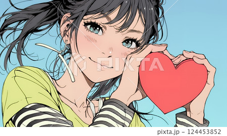 手指でハートサインを作っている若い女性