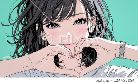 手指でハートサインを作っている若い女性