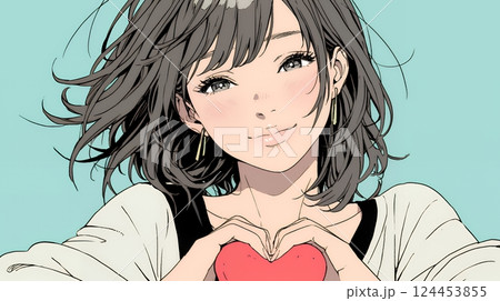 手指でハートサインを作っている若い女性