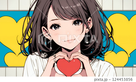 手指でハートサインを作っている若い女性