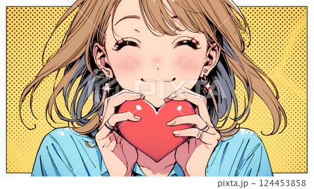 手指でハートサインを作っている若い女性