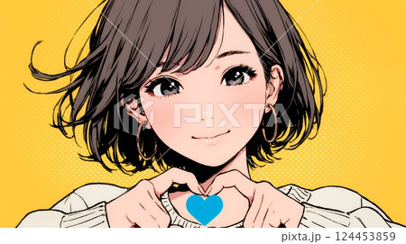 手指でハートサインを作っている若い女性