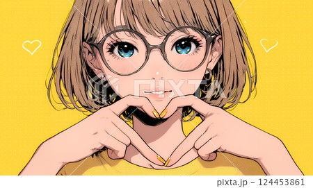 手指でハートサインを作っている若い女性
