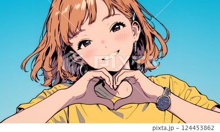手指でハートサインを作っている若い女性