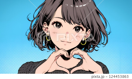 手指でハートサインを作っている若い女性