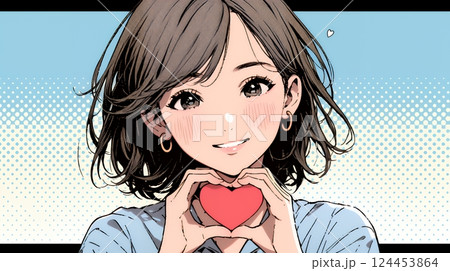 手指でハートサインを作っている若い女性