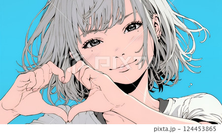 手指でハートサインを作っている若い女性