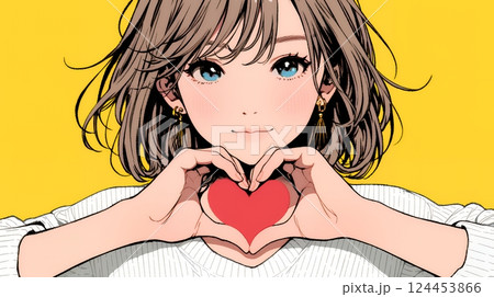 手指でハートサインを作っている若い女性