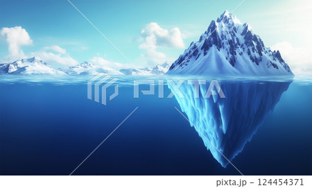 海上と水中に広がる巨大な氷山 124454371