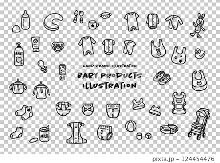 可愛手繪嬰兒產品插圖集 124454476