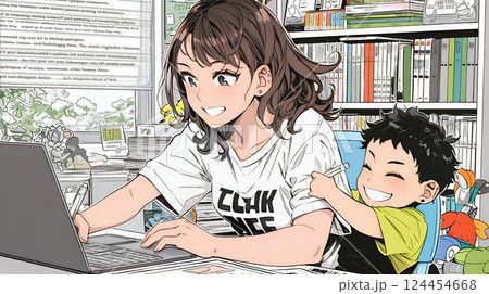 自宅でのリモートワークの場面：子どもが気になって集中できない