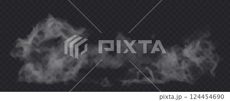 Smoke effect on transparent dark background. Fog gray cloud above the floor surface. 124454690