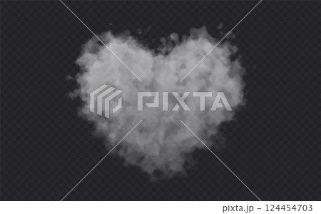 Heart Shaped Smoke effect on transparent dark background. Fog gray love cloud . Heart Shaped Smoke effect on transparent dark background. Fog gray love cloud . 124454703