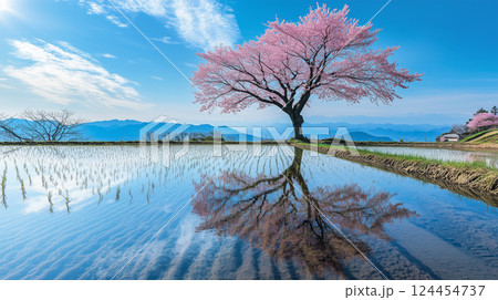 水田に映る逆さ桜 水田に映る逆さ桜 124454737