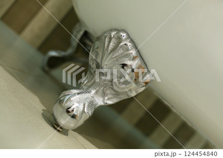 Old silver leg of furniture close up 124454840