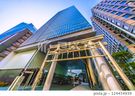 日本の東京都市景観 虎ノ門琴平タワーや金刀比羅宮などを望む。（画面左奥方向に虎ノ門ヒルズ駅） 124454939