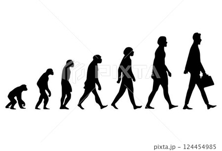 Silhouette of theory of evolution of human. monkey, caveman, salary man 124454985