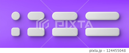 3d vector white plastic rounded rectangle button on purple background. Realistic minimal icon with shadow. 124455048