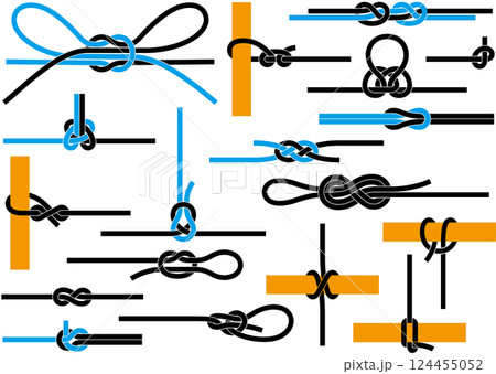 いろいろなロープの結び方　ロープワークのセット 124455052