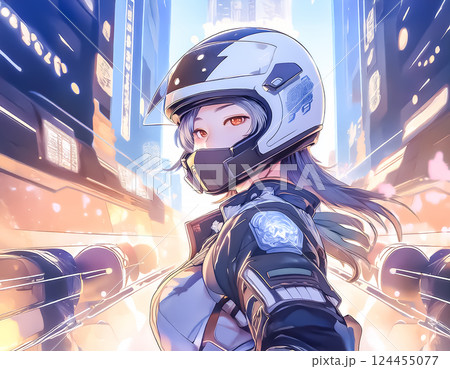 ヘルメットを被った女性ライダーのイラスト素材 124455077