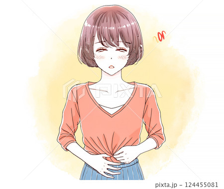 便秘で悩む女性のイラスト素材 便秘で悩む女性のイラスト素材 124455081