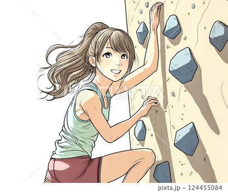 ボルダリングを楽しむ若い女性のイメージ素材 124455084