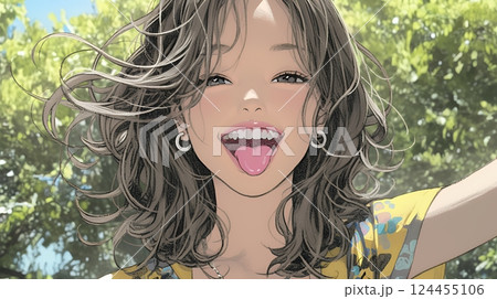 舌を出して陽気におどけている若い女性