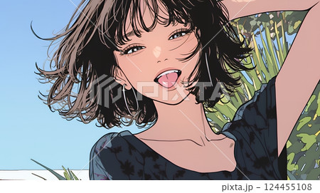 舌を出して陽気におどけている若い女性