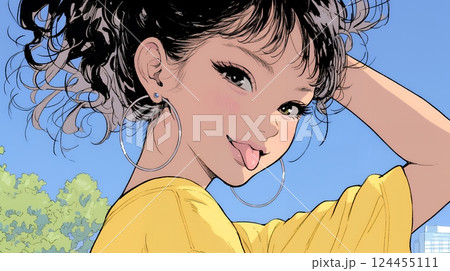 舌を出して陽気におどけている若い女性