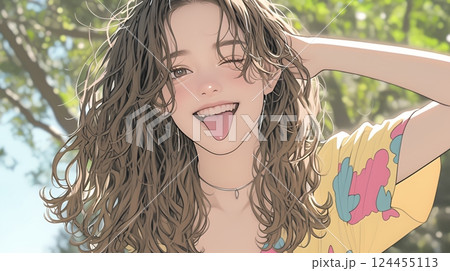 舌を出して陽気におどけている若い女性