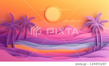 パステルカラーのペーパーアート風 124455207