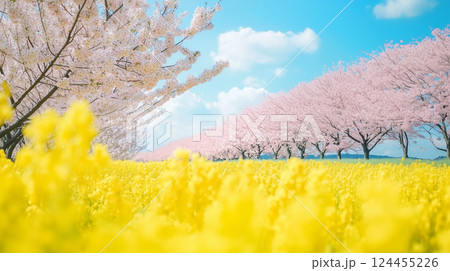 菜の花と満開の桜 菜の花と満開の桜 124455226
