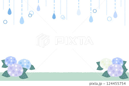 紫陽花と雨のフレーム飾り 124455754